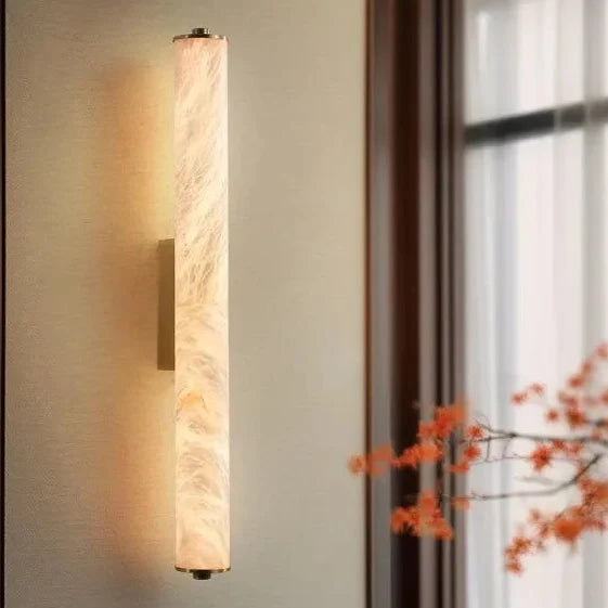 Marble LED Wall Light | Natural Alabaster Tube Sconce for Living Room