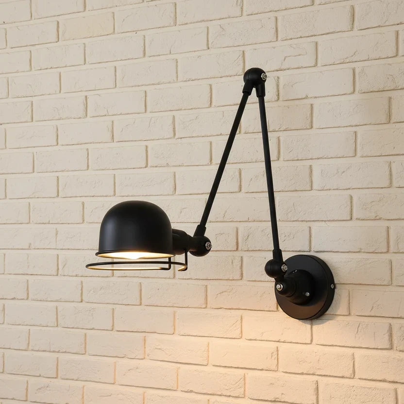 Lumi Swing Arm Wall Light Dome | Matt Black Adjustable Industrial Reading Lamp