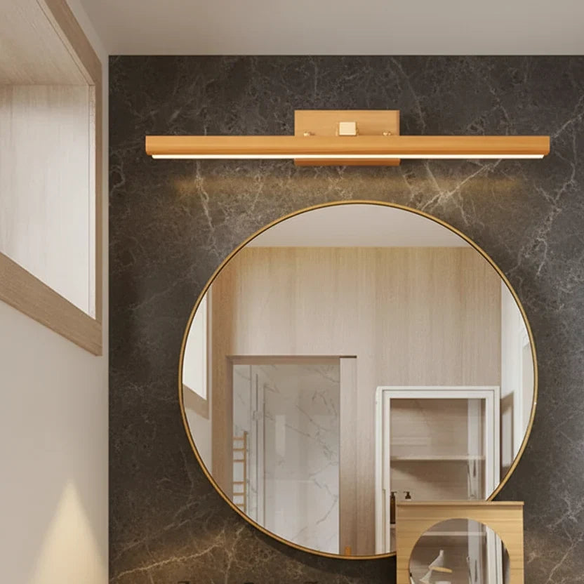 Elva Nordic Wooden Linear Wall Light | Rotatable Timber Vanity Sconce for Mirror