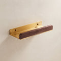 Aven Walnut Bathroom Floating Shelf | Solid Brass Wall Storage Rack