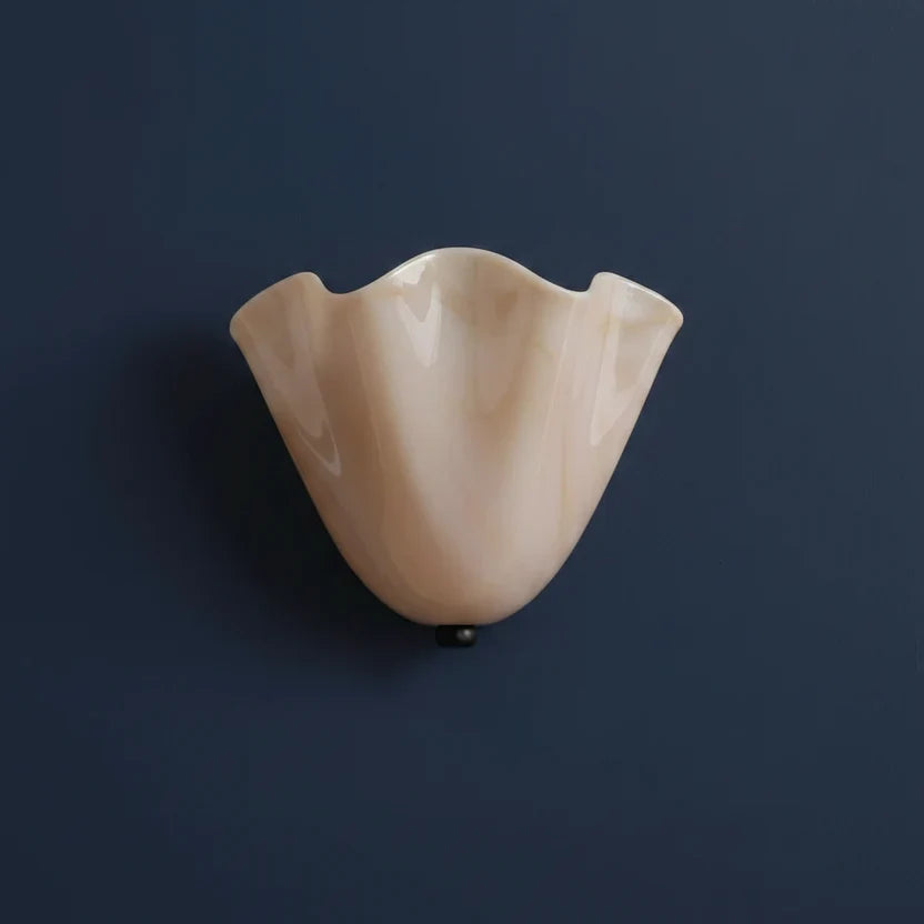 Delin Japandi Scalloped Wall Light | Fluted Wave Glass Shade Sconce Fixture