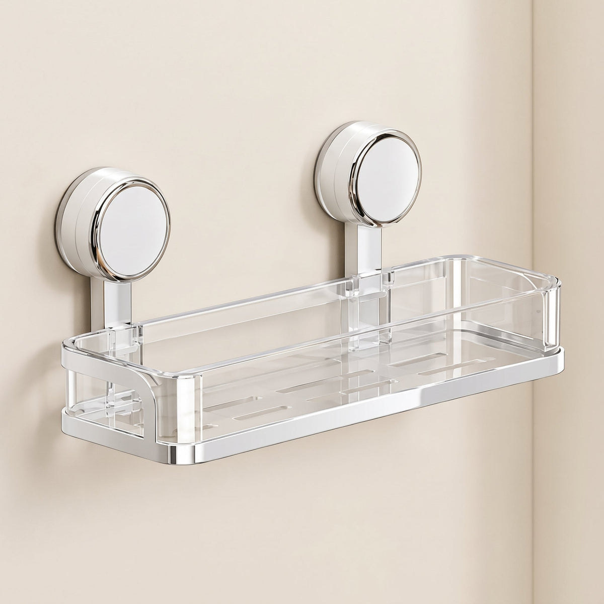 Kovo Suction Cup Shower Caddy Shelf  Clear Chrome Wall Organiser Basket