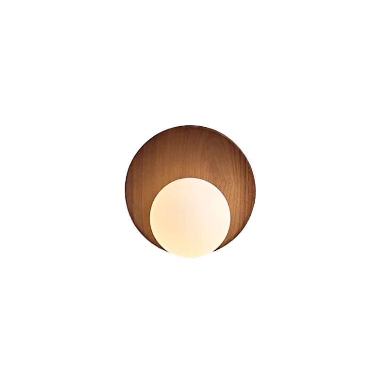 Nura Japandi Globe Wall Light | Natural Timber Disc Frosted Glass Sconce