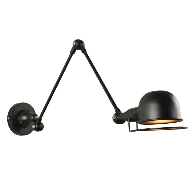 Lumi Swing Arm Wall Light Dome | Matt Black Adjustable Industrial Reading Lamp