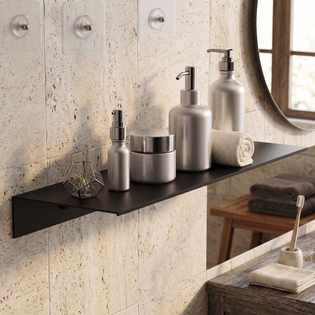 Oren Floating Bathroom Shelf | Matt White Self-Adhesive Wall Rack Organiser