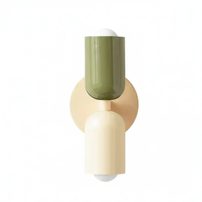 Zola Macaron Capsule Wall Light | Two-Tone Metal Up Down Sconce for Bedroom & Hallway