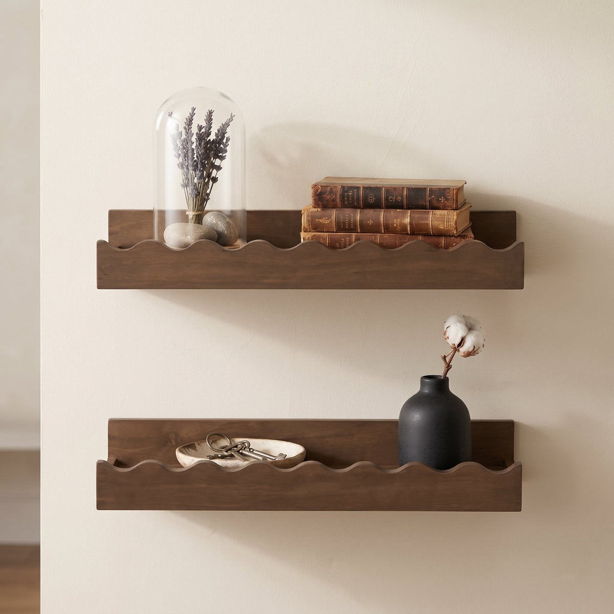 Ovalux Scalloped Floating Wall Shelf | Solid Timber Picture Ledge Display Rack