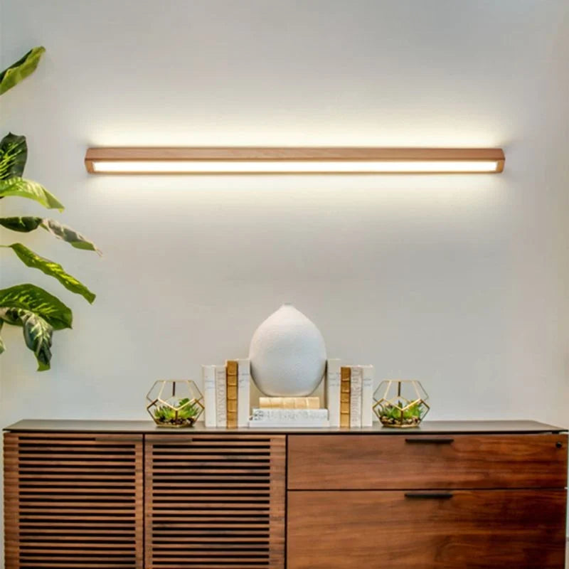 Ovel Muto Linear Wooden Wall Light | Natural Timber LED Vanity & Mirror Lamp