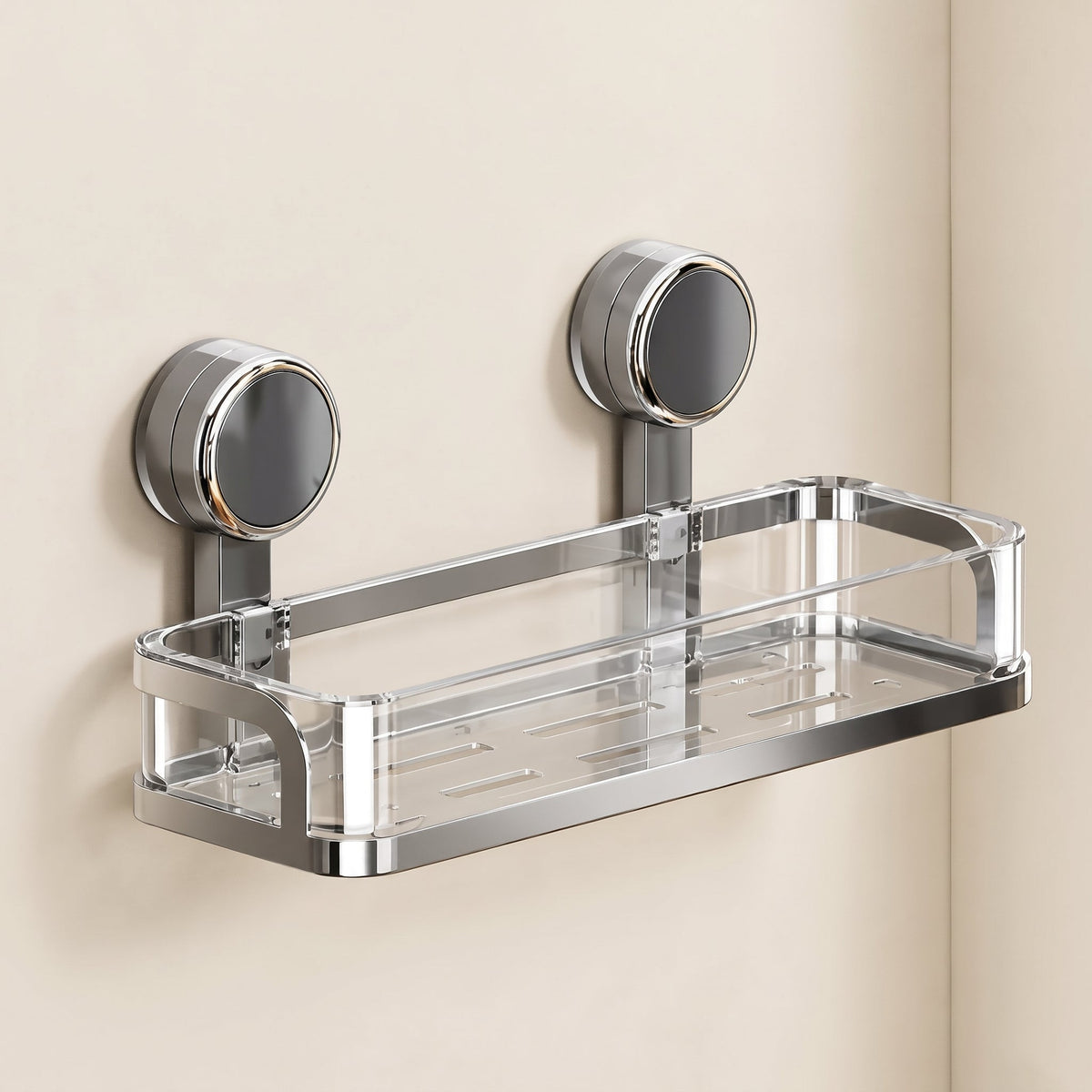Kovo Suction Cup Shower Caddy Shelf  Clear Chrome Wall Organiser Basket