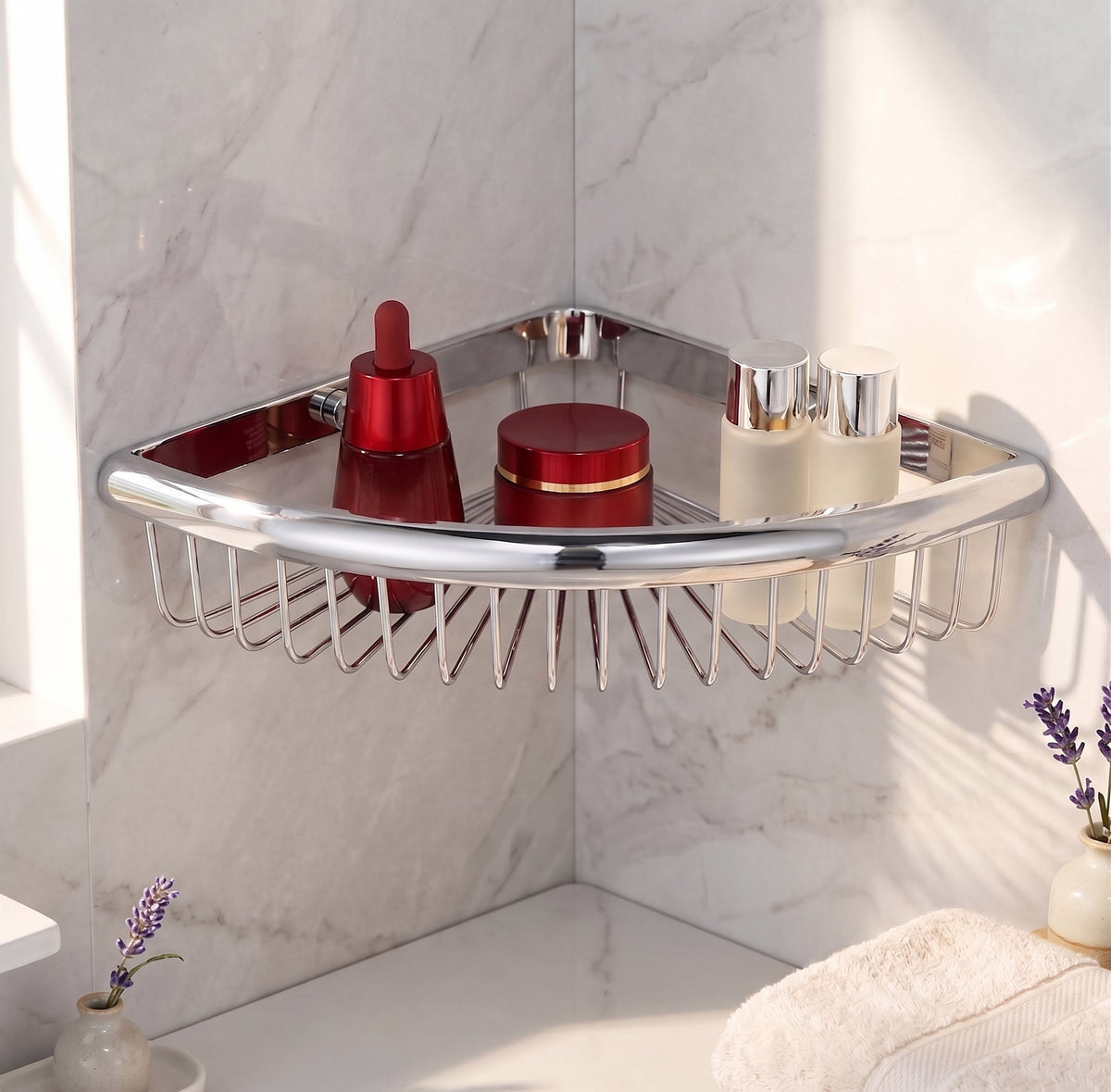 Lumi Brass Corner Shower Caddy Basket  Wall Mounted Wire Organiser Shelf