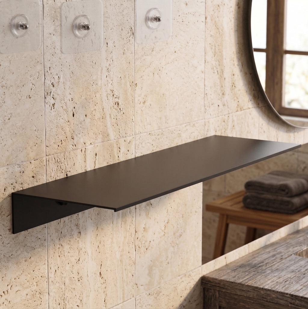 Oren Floating Bathroom Shelf | Matt White Self-Adhesive Wall Rack Organiser