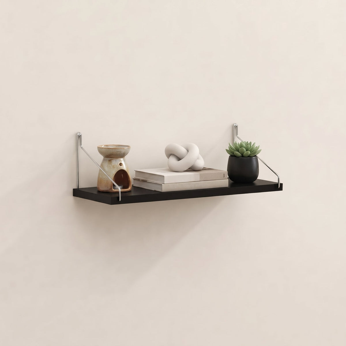 Rani Bracket Mounted Floating Wall Shelf  Matt Black Timber Storage Display Rack