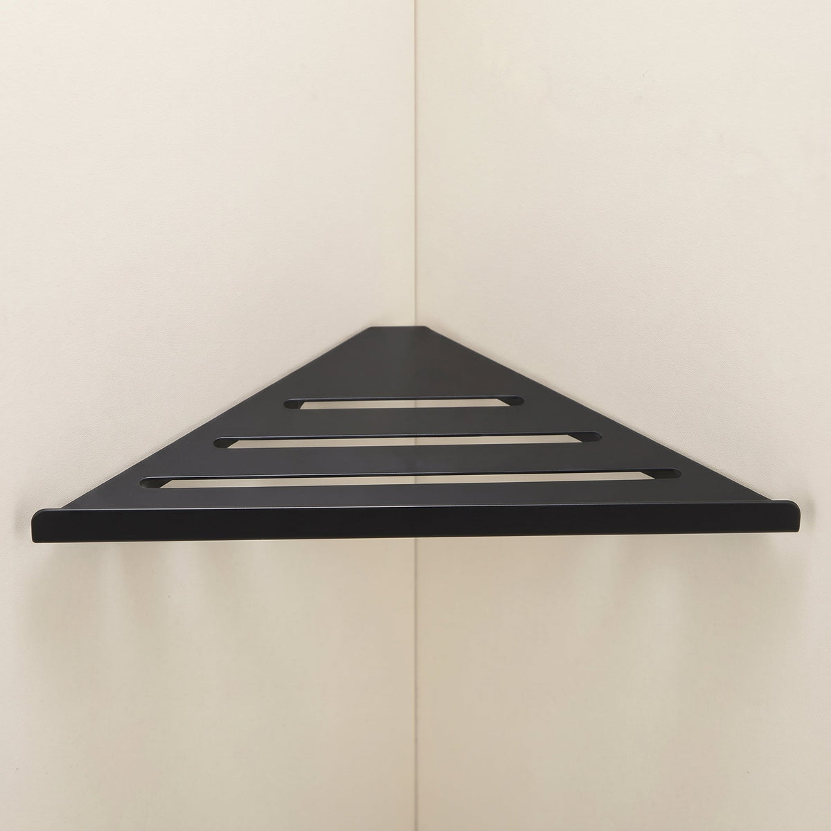 Ovel Slatted Corner Shower Shelf | Matt Stainless Steel Wall Mounted Bathroom Caddy