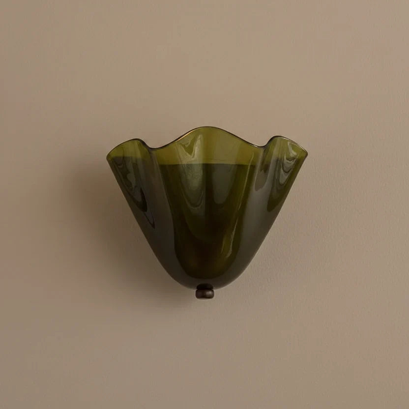 Delin Japandi Scalloped Wall Light | Fluted Wave Glass Shade Sconce Fixture