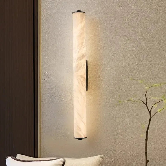 Marble LED Wall Light | Natural Alabaster Tube Sconce for Living Room