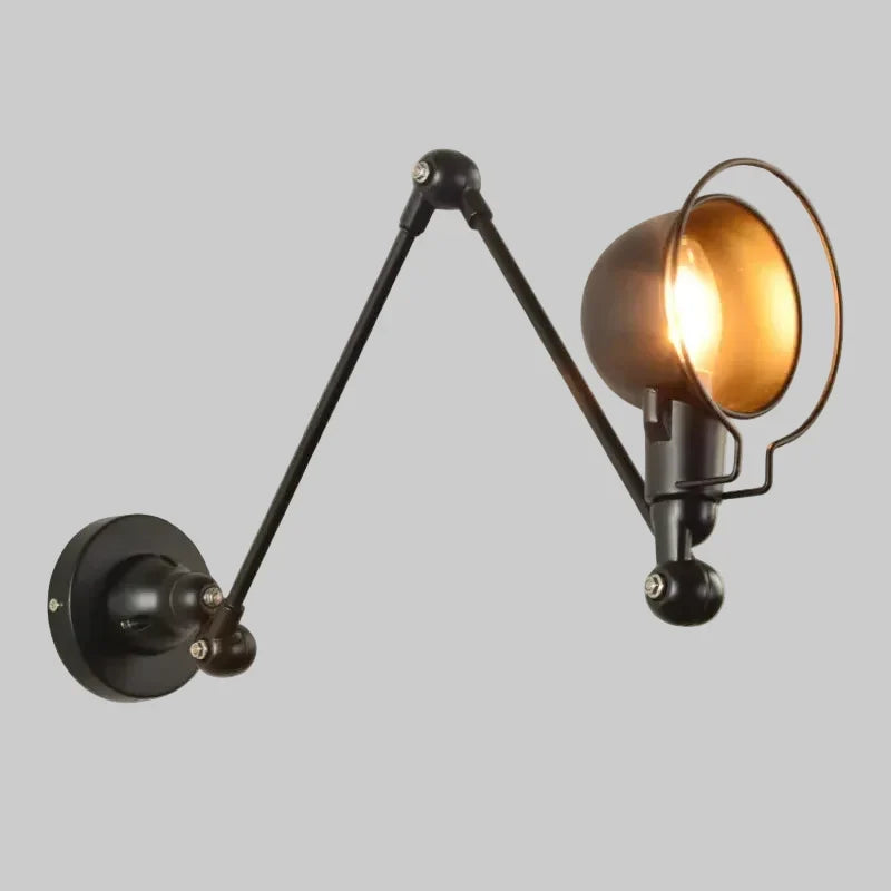 Lumi Swing Arm Wall Light Dome | Matt Black Adjustable Industrial Reading Lamp