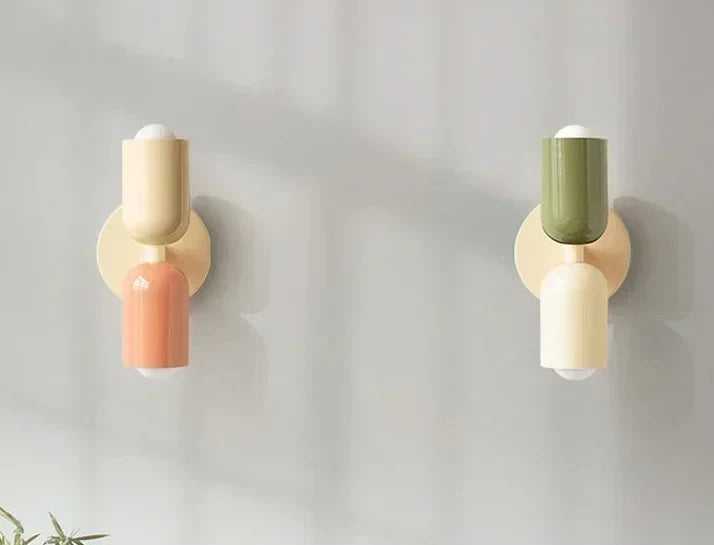 Zola Macaron Capsule Wall Light | Two-Tone Metal Up Down Sconce for Bedroom & Hallway