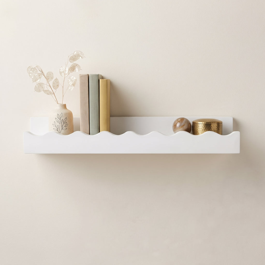 Ovalux Scalloped Floating Wall Shelf | Solid Timber Picture Ledge Display Rack