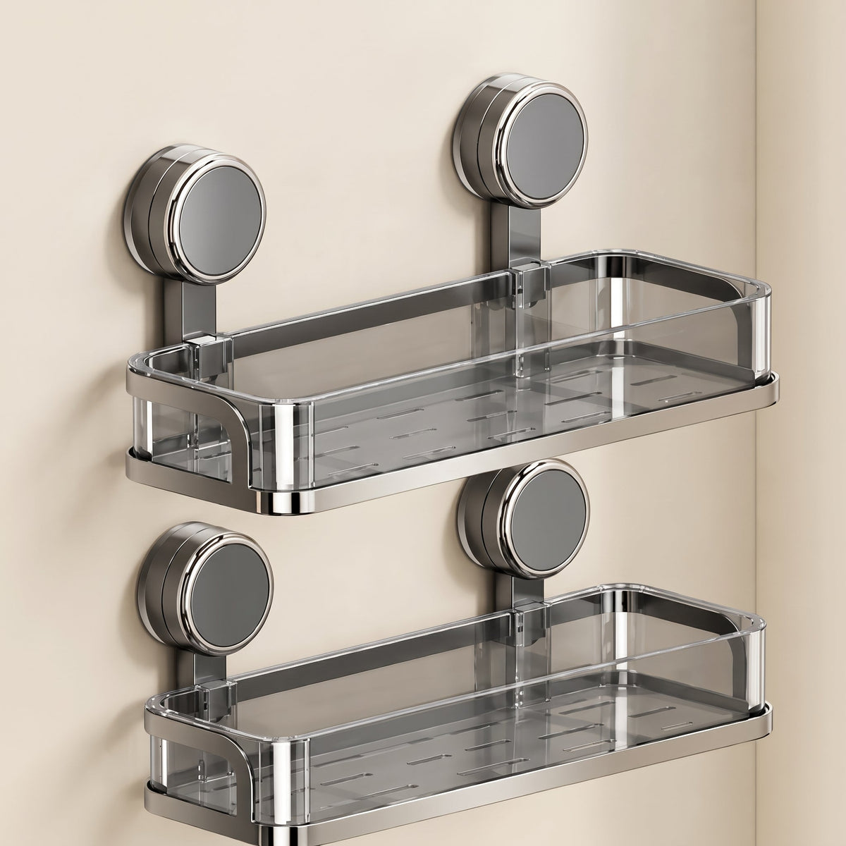 Kovo Suction Cup Shower Caddy Shelf  Clear Chrome Wall Organiser Basket
