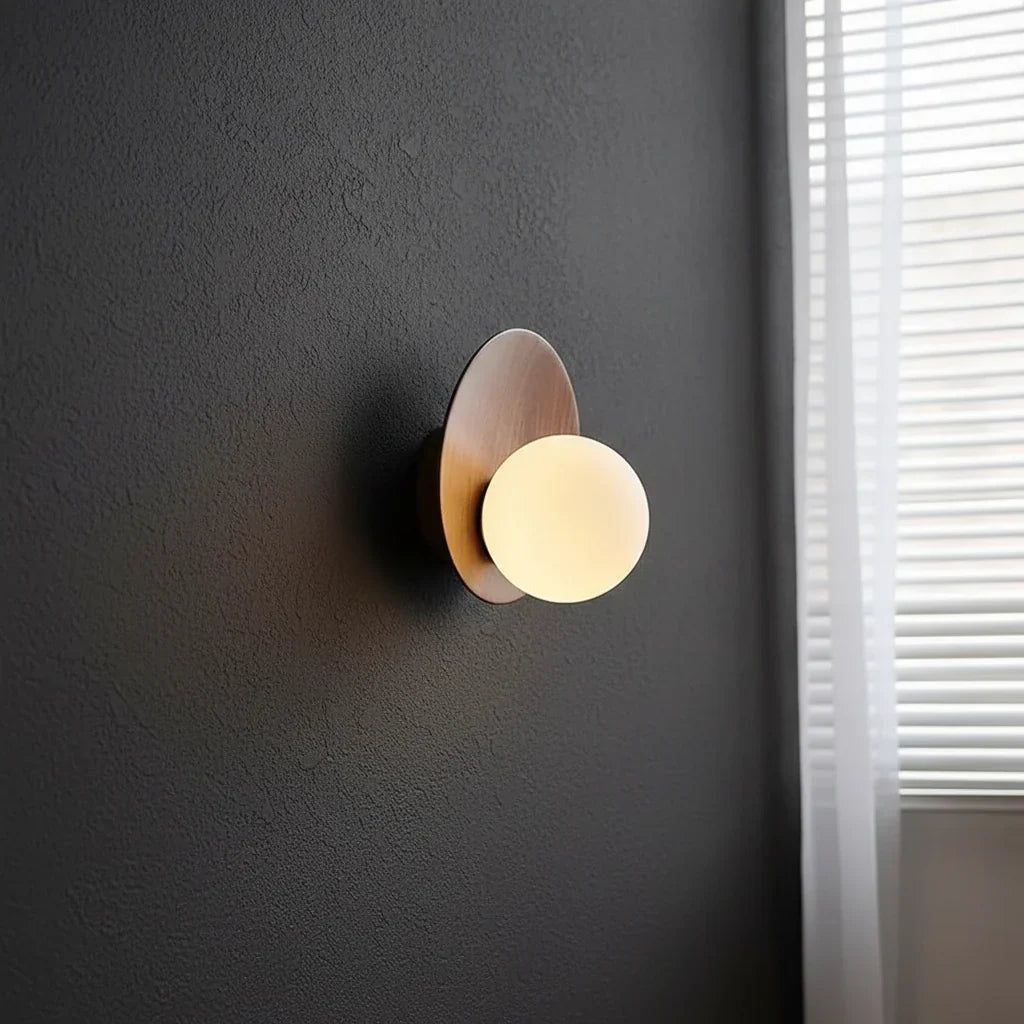 Nura Japandi Globe Wall Light | Natural Timber Disc Frosted Glass Sconce