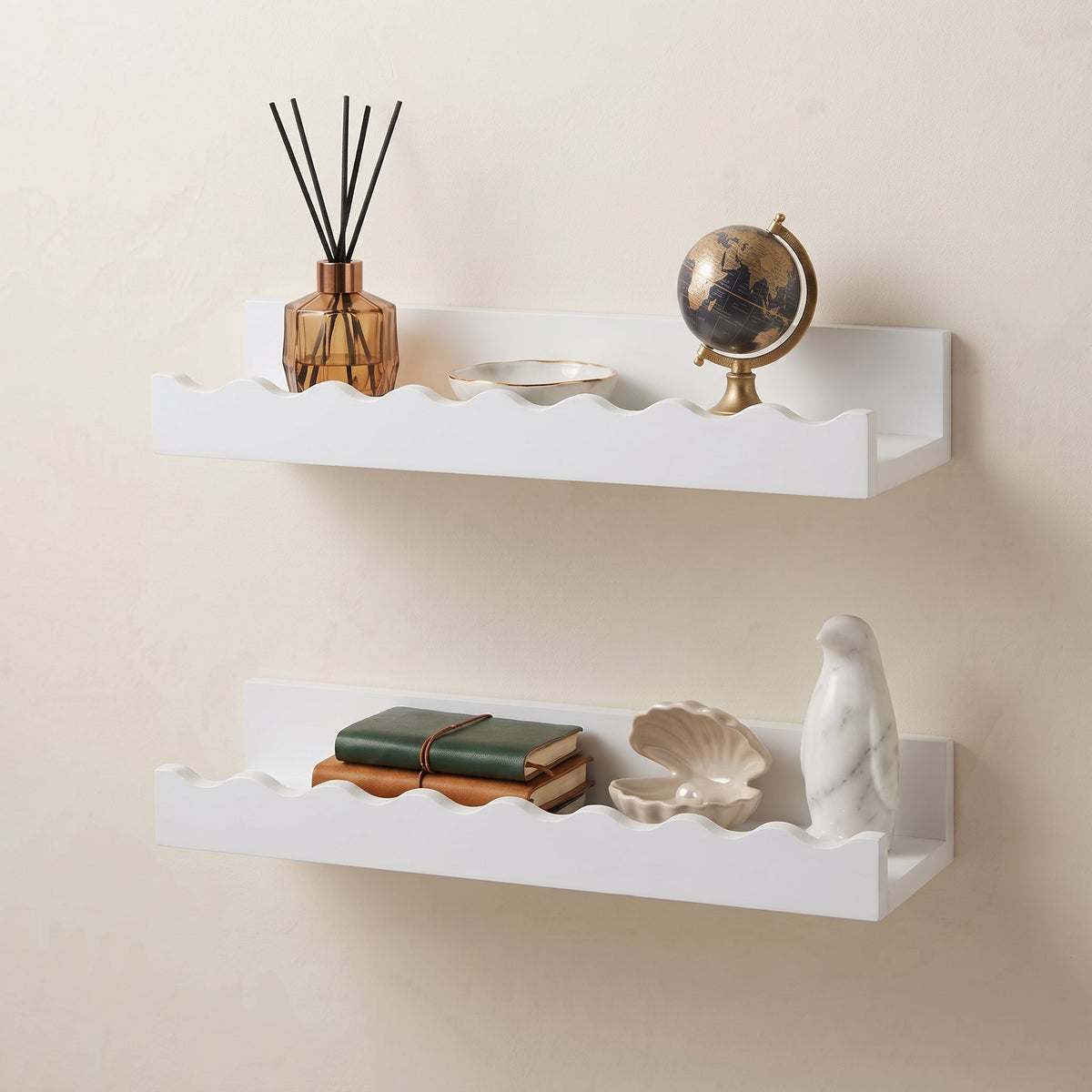 Ovalux Scalloped Floating Wall Shelf | Solid Timber Picture Ledge Display Rack