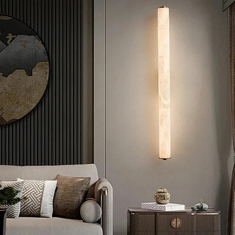 Marble LED Wall Light | Natural Alabaster Tube Sconce for Living Room