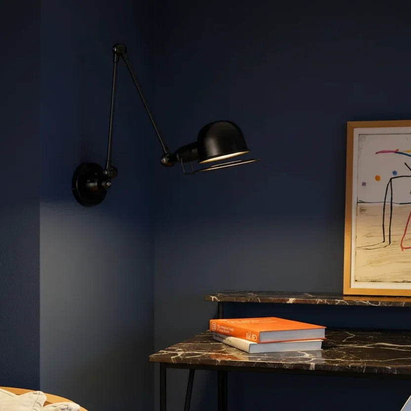 Lumi Swing Arm Wall Light Dome | Matt Black Adjustable Industrial Reading Lamp