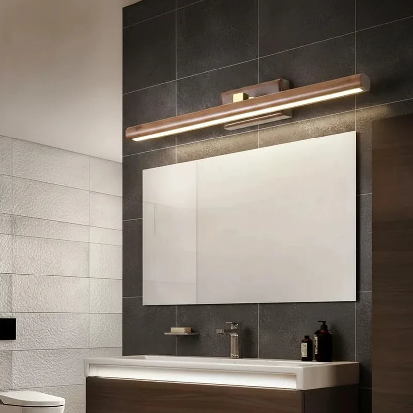 Elva Nordic Wooden Linear Wall Light | Rotatable Timber Vanity Sconce for Mirror