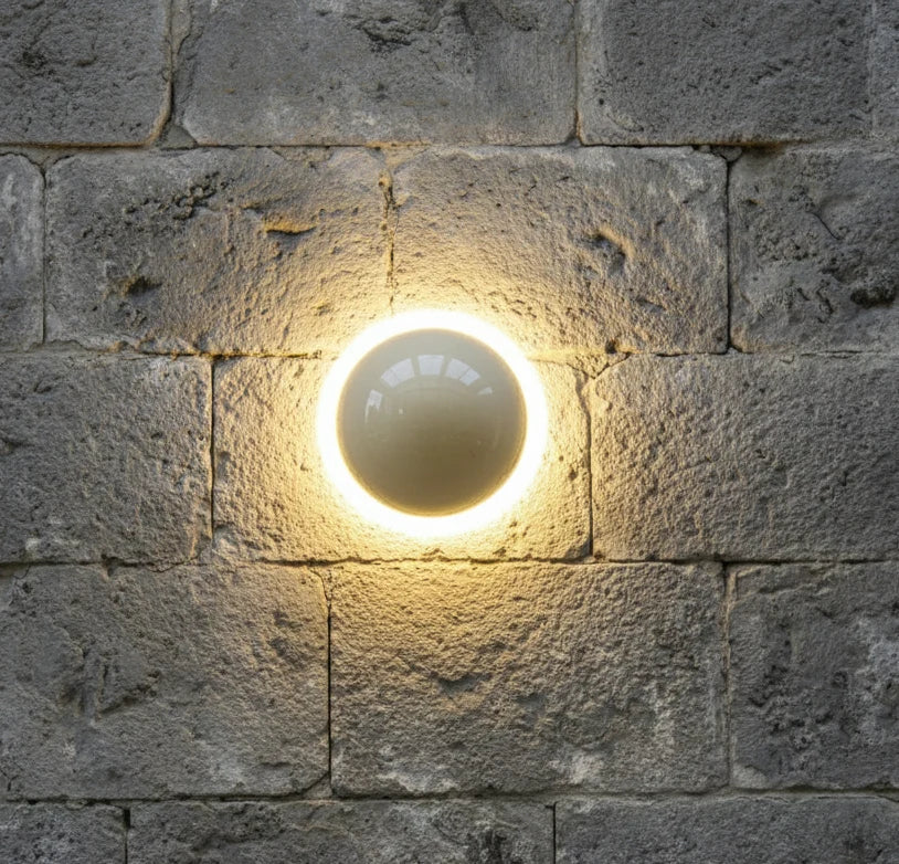 Orvix Nordic Orb Wall Light | Gloss Ceramic Backlit Halo Sconce Fixture