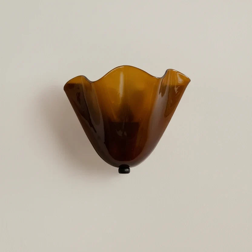 Delin Japandi Scalloped Wall Light | Fluted Wave Glass Shade Sconce Fixture
