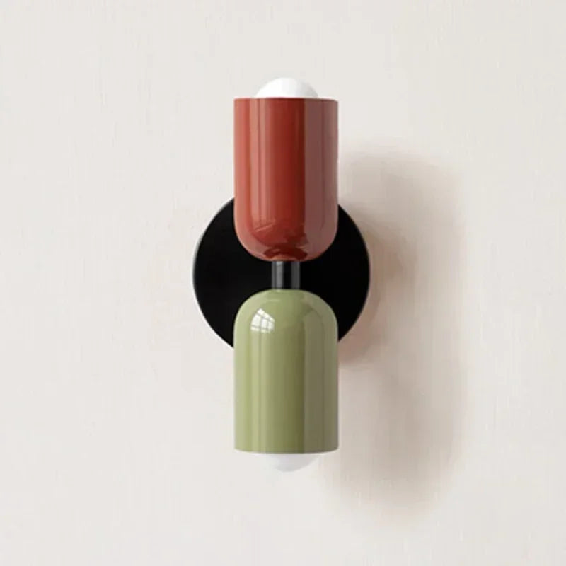 Zola Macaron Capsule Wall Light | Two-Tone Metal Up Down Sconce for Bedroom & Hallway