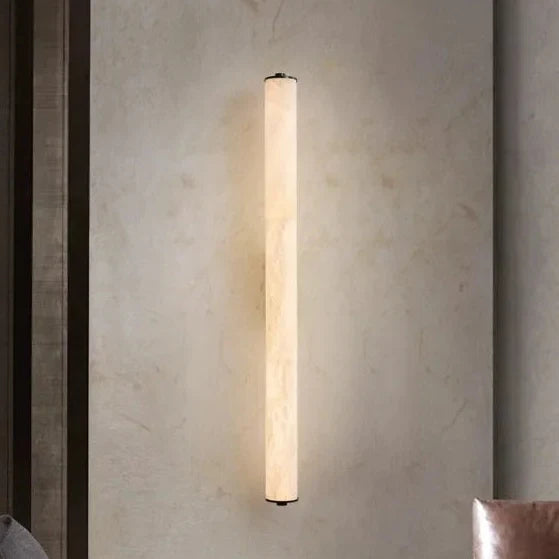 Marble LED Wall Light | Natural Alabaster Tube Sconce for Living Room