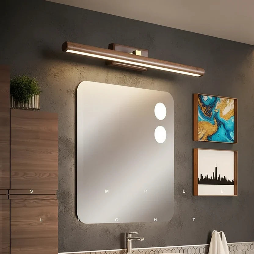 Elva Nordic Wooden Linear Wall Light | Rotatable Timber Vanity Sconce for Mirror