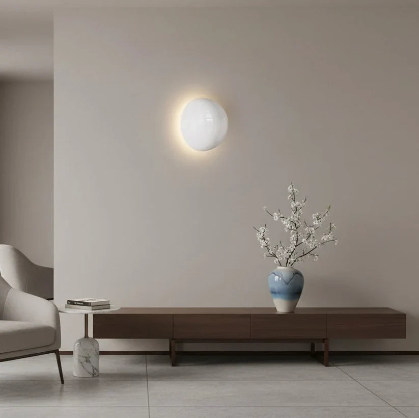 Orvix Nordic Orb Wall Light | Gloss Ceramic Backlit Halo Sconce Fixture