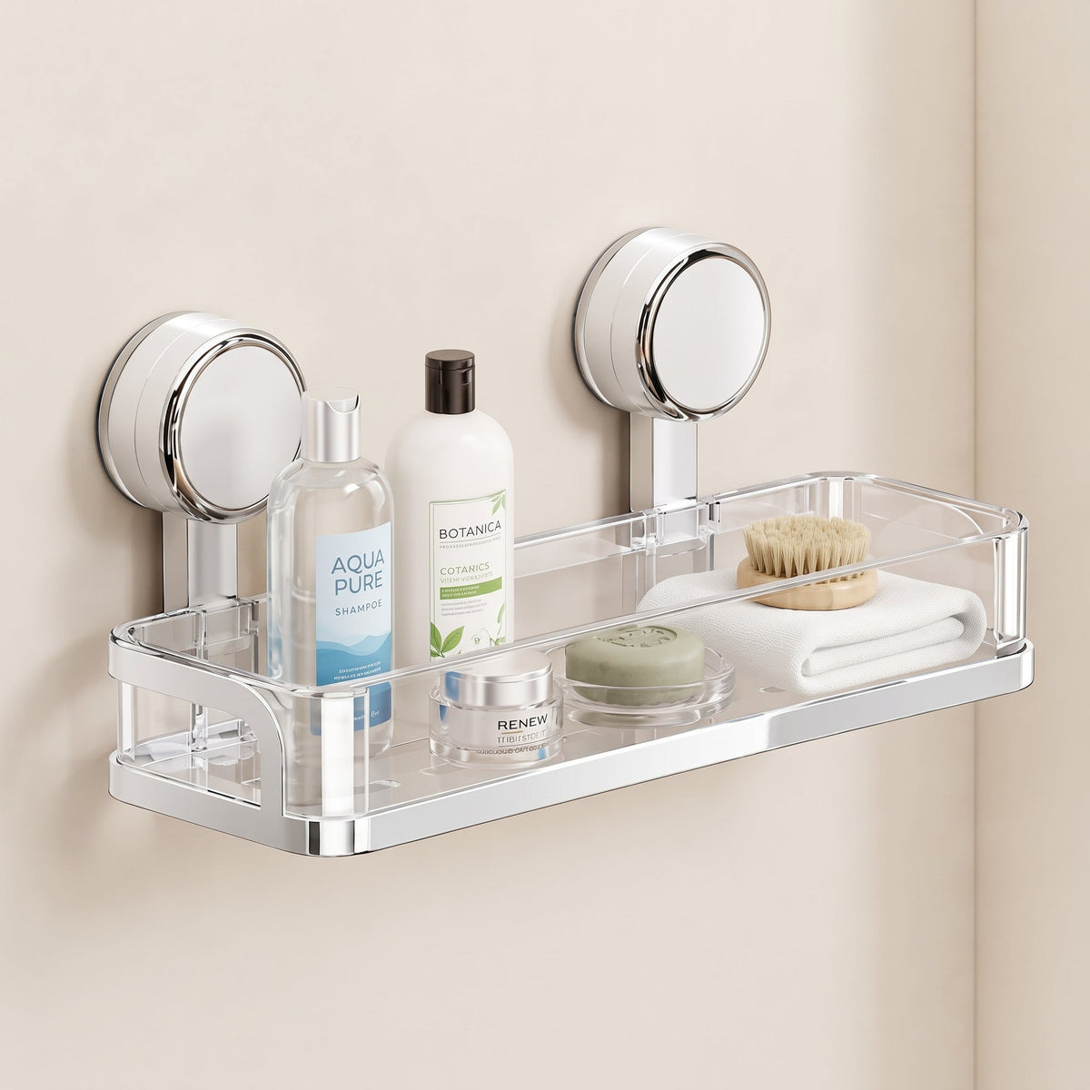 Kovo Suction Cup Shower Caddy Shelf  Clear Chrome Wall Organiser Basket