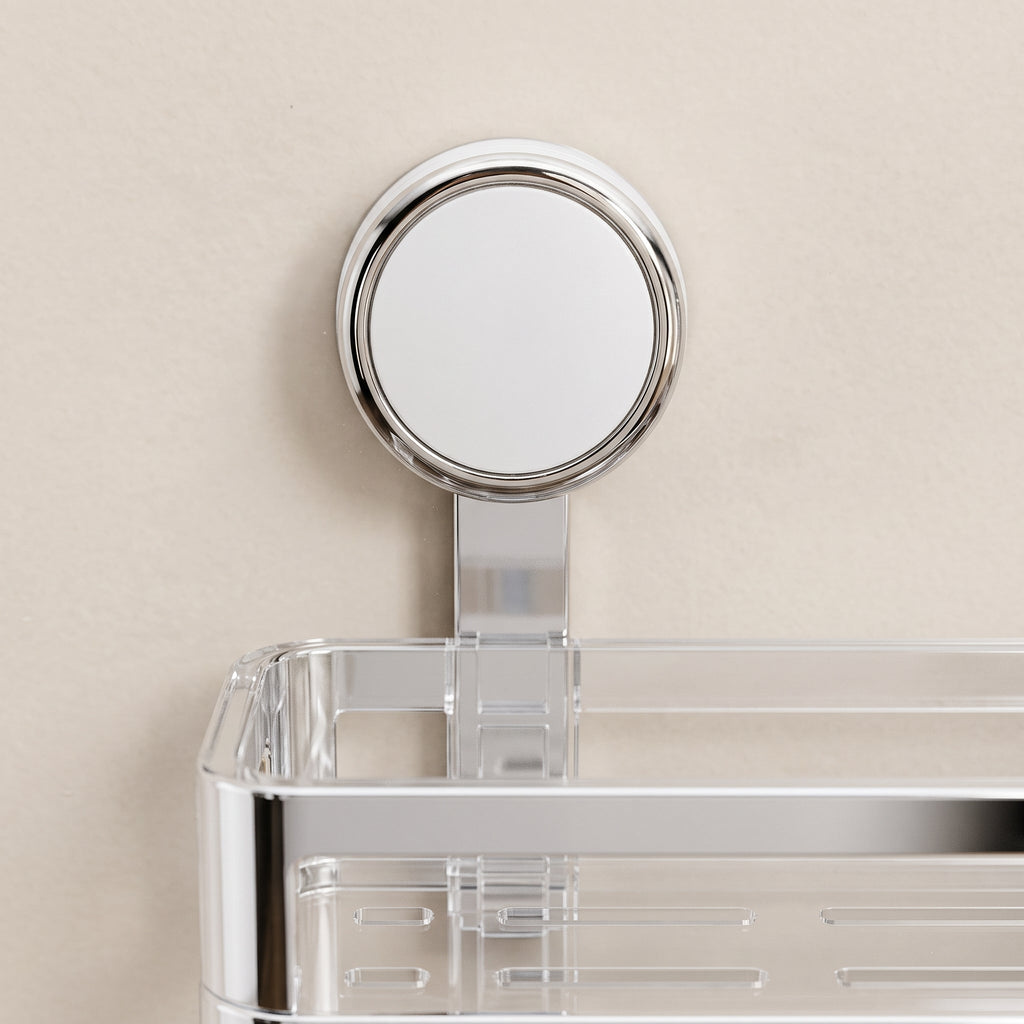 Kovo Suction Cup Shower Caddy Shelf  Clear Chrome Wall Organiser Basket