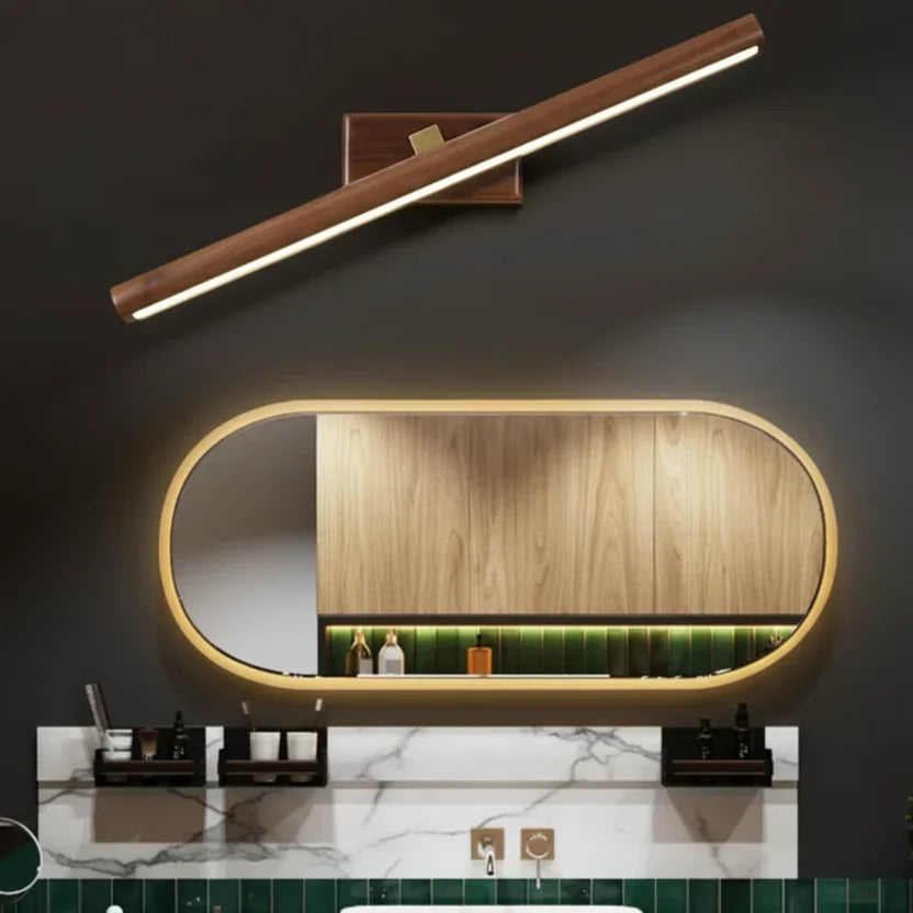 Elva Nordic Wooden Linear Wall Light | Rotatable Timber Vanity Sconce for Mirror