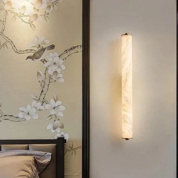 Marble LED Wall Light | Natural Alabaster Tube Sconce for Living Room