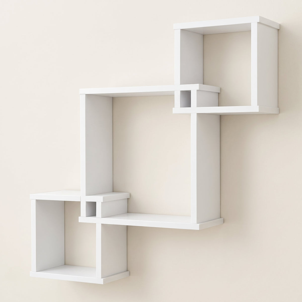 Veyra Geometric Floating Cube Wall Shelves | Matt White Interlocking 3-Tier Display Unit