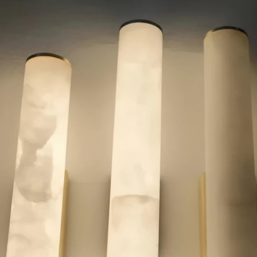 Marble LED Wall Light | Natural Alabaster Tube Sconce for Living Room